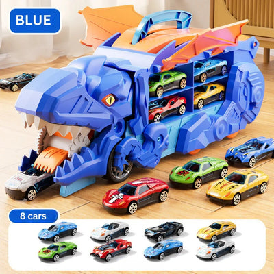Toy Playset Convertible Truck Dinosaur Dual Racing Tracks Car Storage