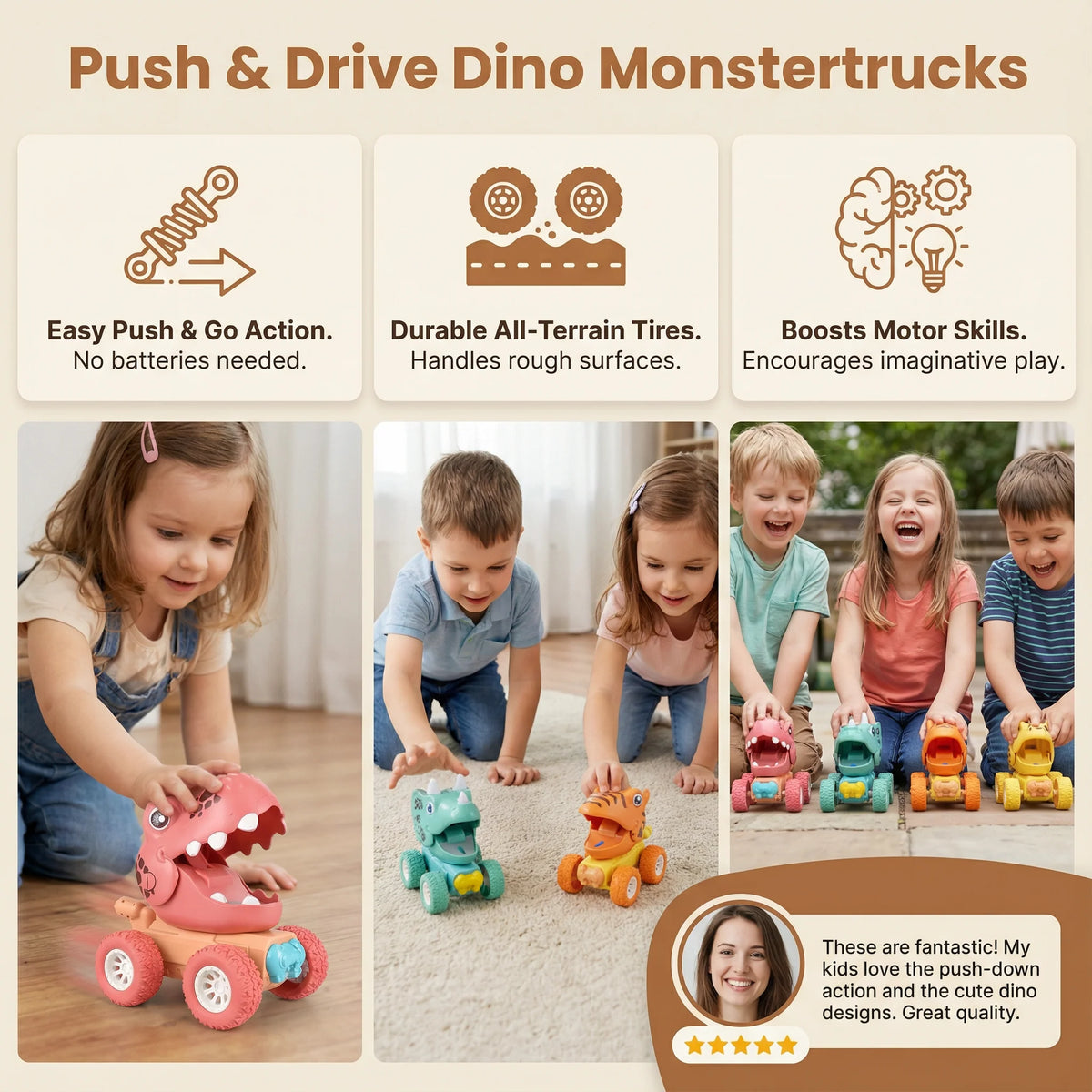 Toy Truck Dinosaur Design Push-Activated Drive