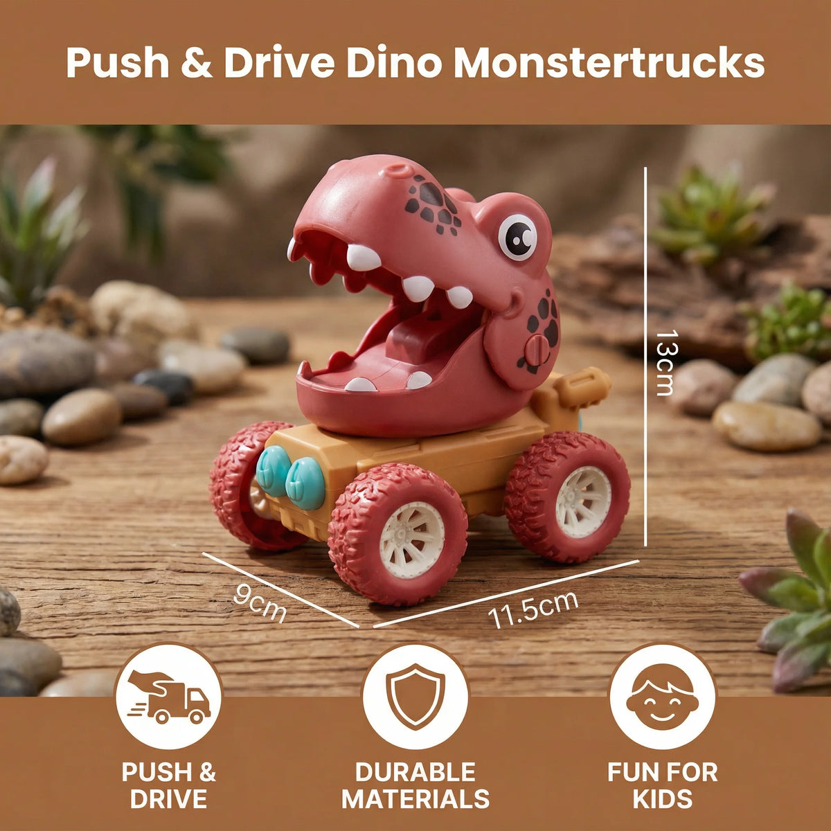 Toy Truck Dinosaur Design Push-Activated Drive