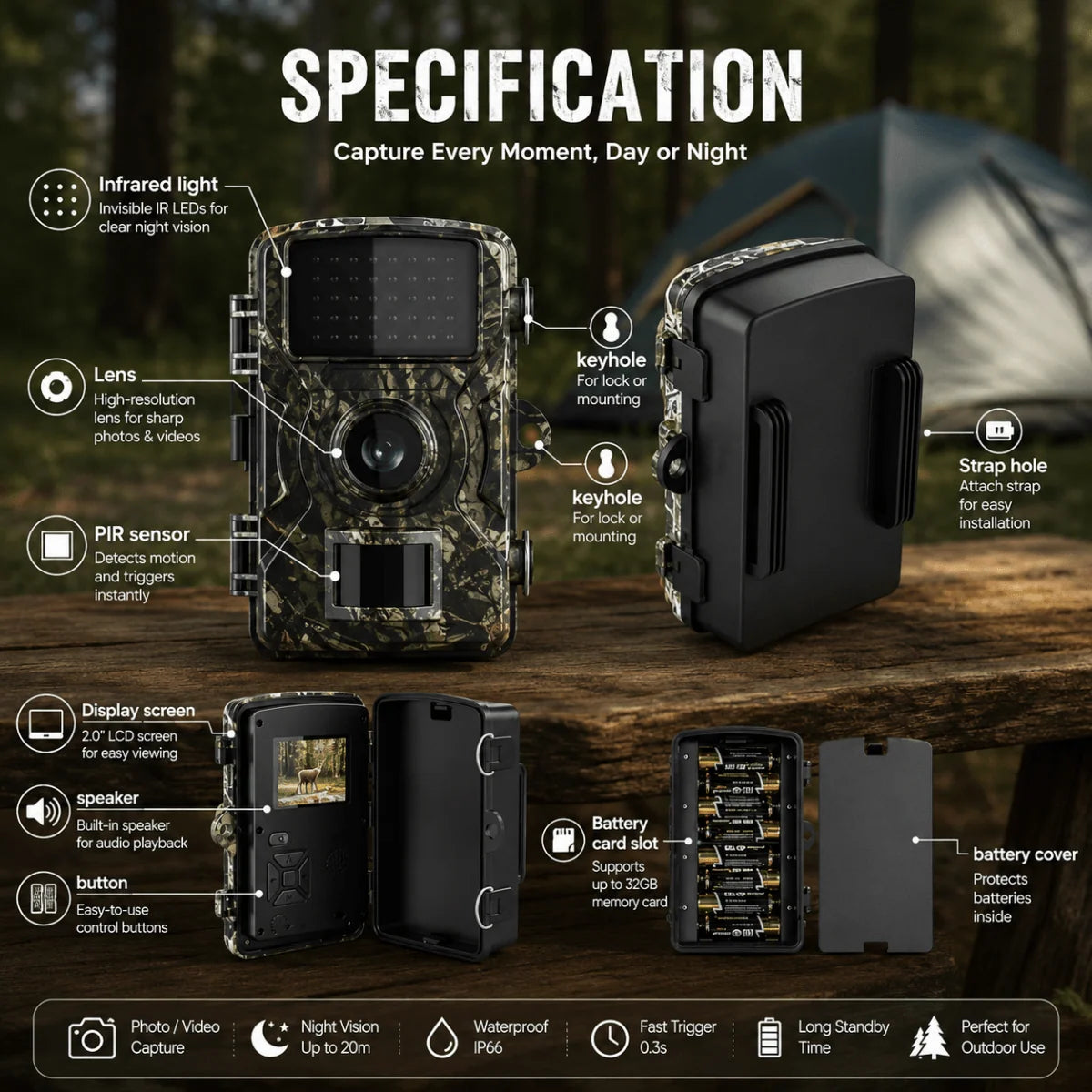 Trail Camera Night Vision Motion Detection Weatherproof 16 MP