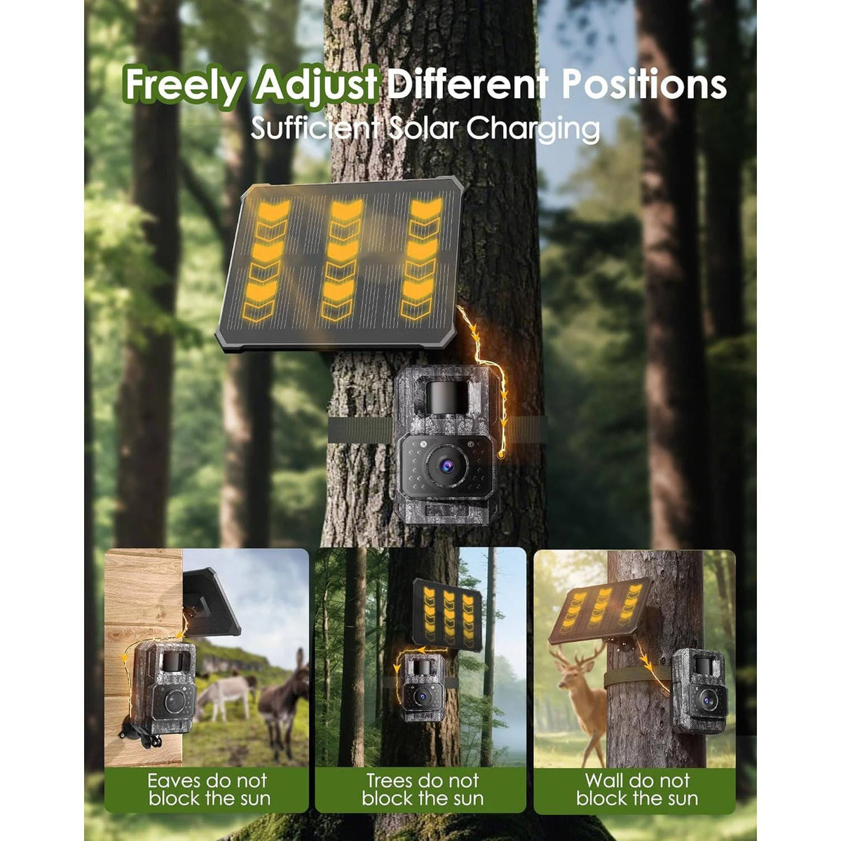 Trail Camera Solar-Powered 4K Ultra HD 64MP Night Vision