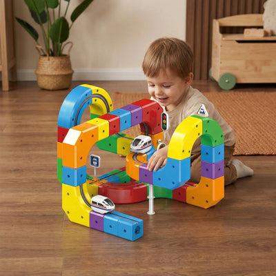 Train Track Set 81-Piece Snap-Together Multi-Color Moving Train