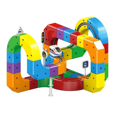 Train Track Set 81-Piece Snap-Together Multi-Color Moving Train