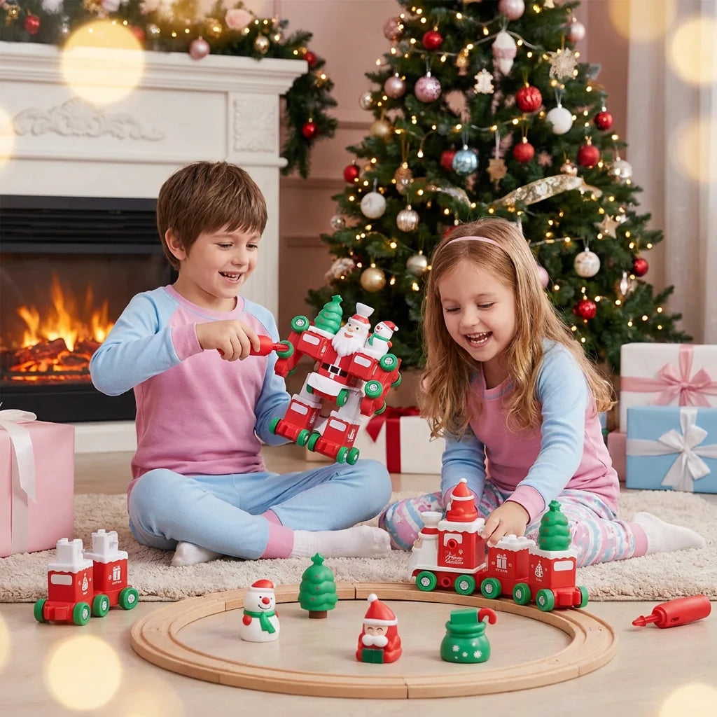 Transforming Train Toy Tool-Free 2-in-1 Glowing Lights & Glitter