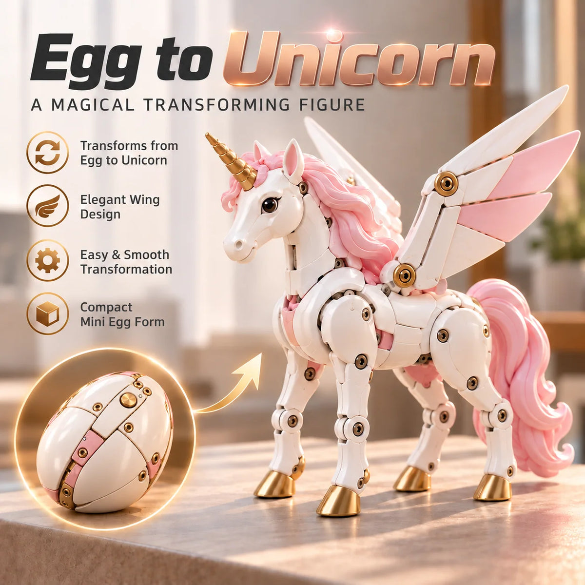 Transforming Unicorn Figure Egg-to-Unicorn Two Forms in One