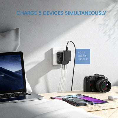 Travel Adapter Universal 4 USB Ports Surge Protection