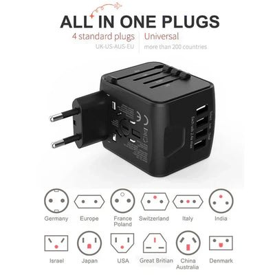 Travel Adapter Universal 4 USB Ports Surge Protection
