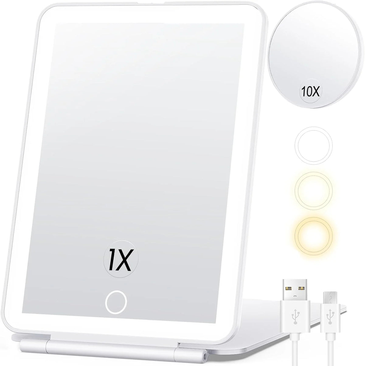 Travel Makeup Mirror 10X Magnification LED & Touch Controls Rechargeable
