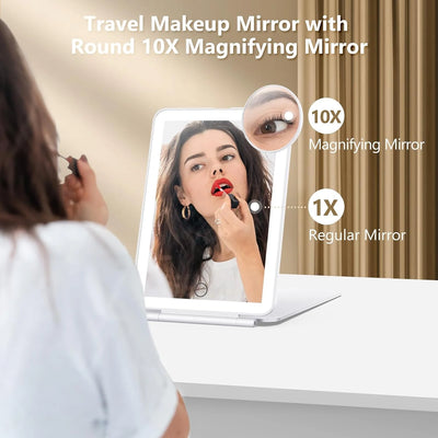 Travel Makeup Mirror 10X Magnification LED & Touch Controls Rechargeable