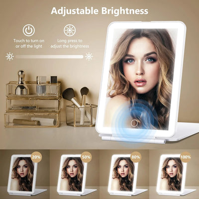 Travel Makeup Mirror 10X Magnification LED & Touch Controls Rechargeable