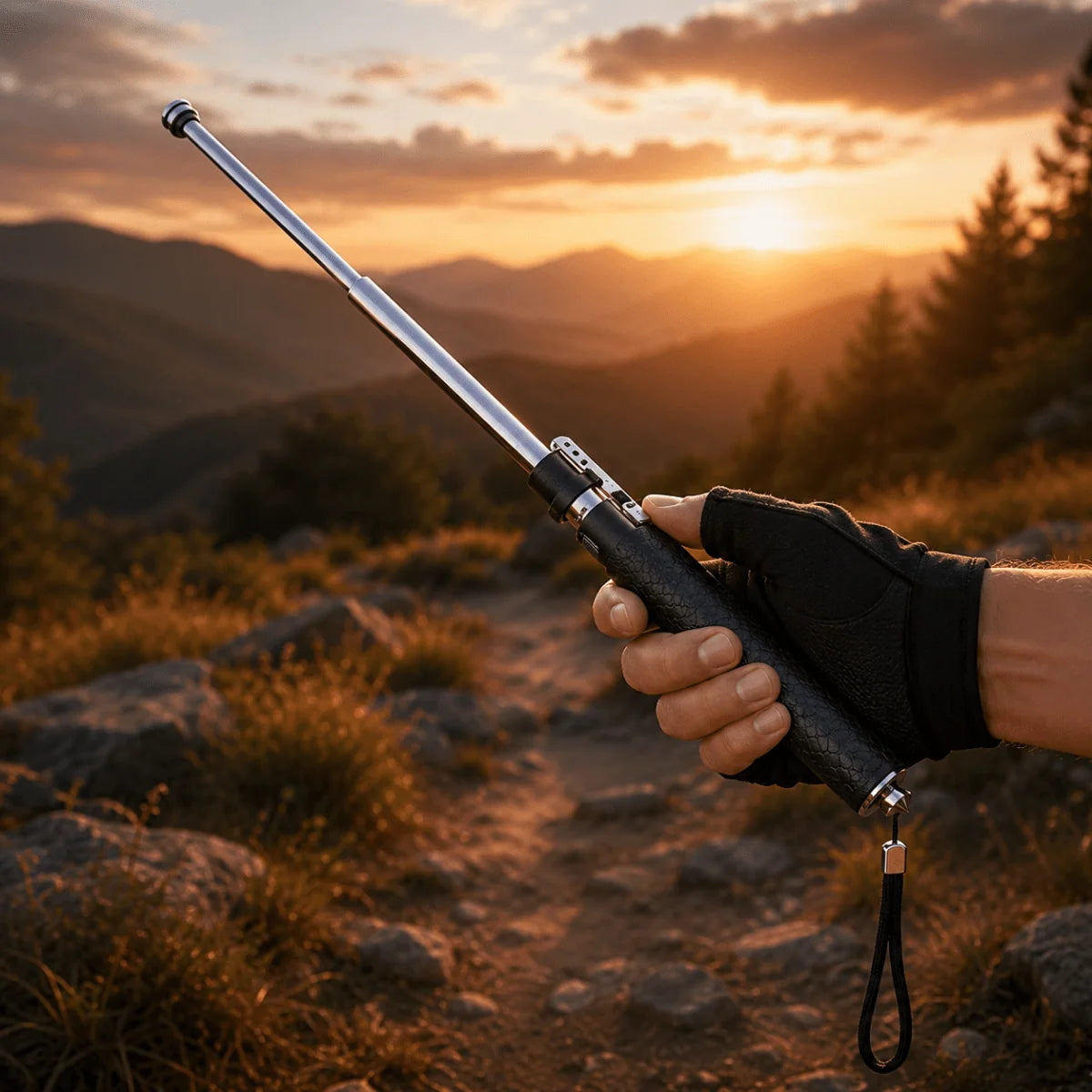 Trekking Pole Automatic Folding Aluminum Anti-Slip Grip