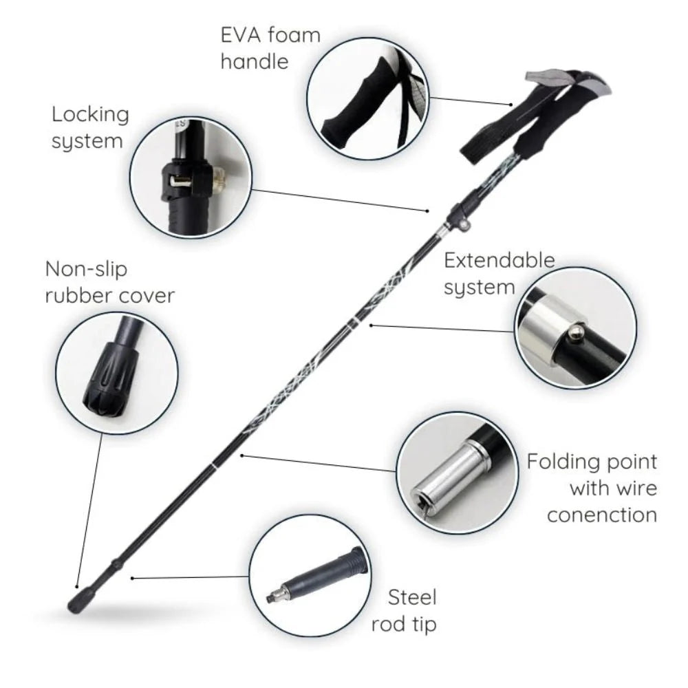 Trekking Pole Quick-Fold Lightweight Alloy Steel & Textured Grip