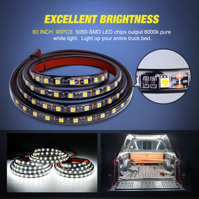 Truck Bed LED Light Strip Sealed Peel-and-Stick 60 Inch