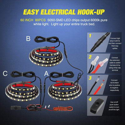 Truck Bed LED Light Strips 3900 Lumens Peel-and-Stick