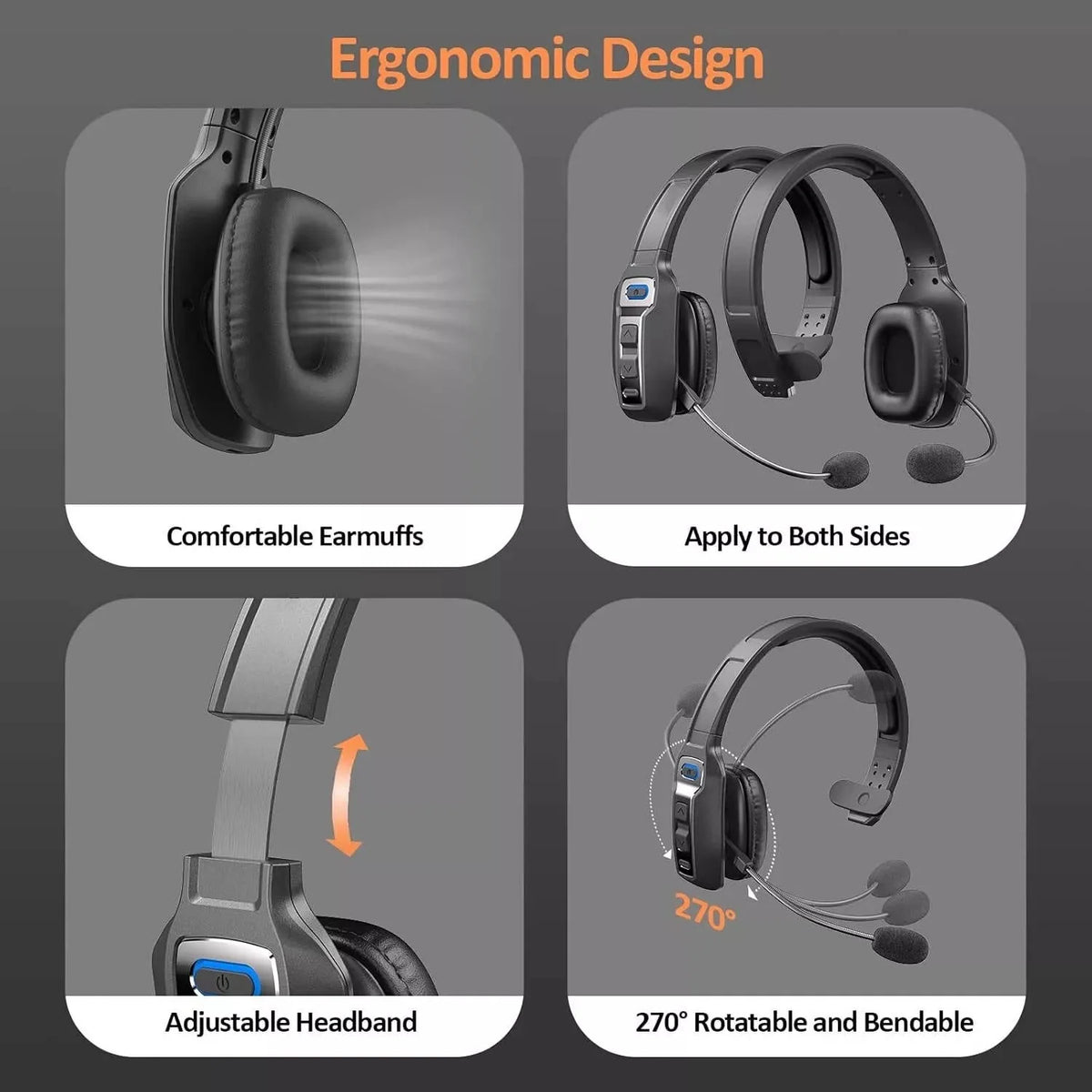 Trucker Headset Noise-Canceling Mic Bluetooth 5.2 35-Hour