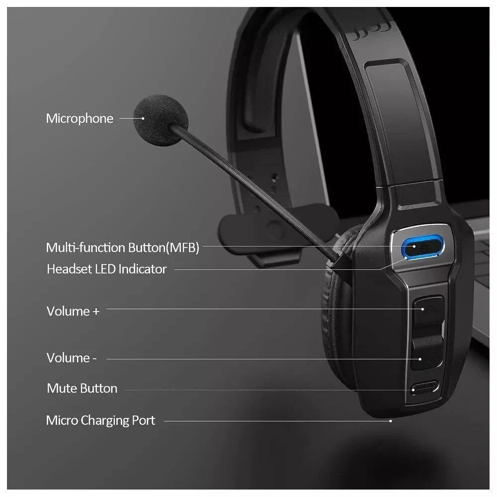 Trucker Headset Noise-Canceling Mic Bluetooth 5.2 35-Hour