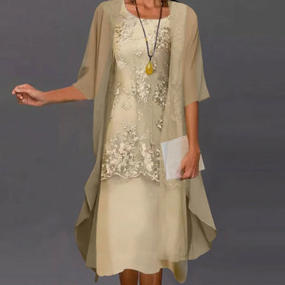 Two-Piece Dress Adjustable Layered Chiffon & Lace Accents