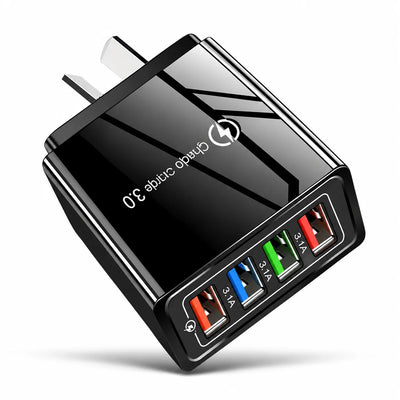 USB Travel Charger 4 USB-A Ports Quick Charge 3.0