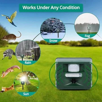 Ultrasonic Animal Repeller Motion-Activated Solar-Powered 70 Foot Range