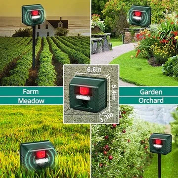Ultrasonic Animal Repeller Motion-Activated Solar-Powered 70 Foot Range