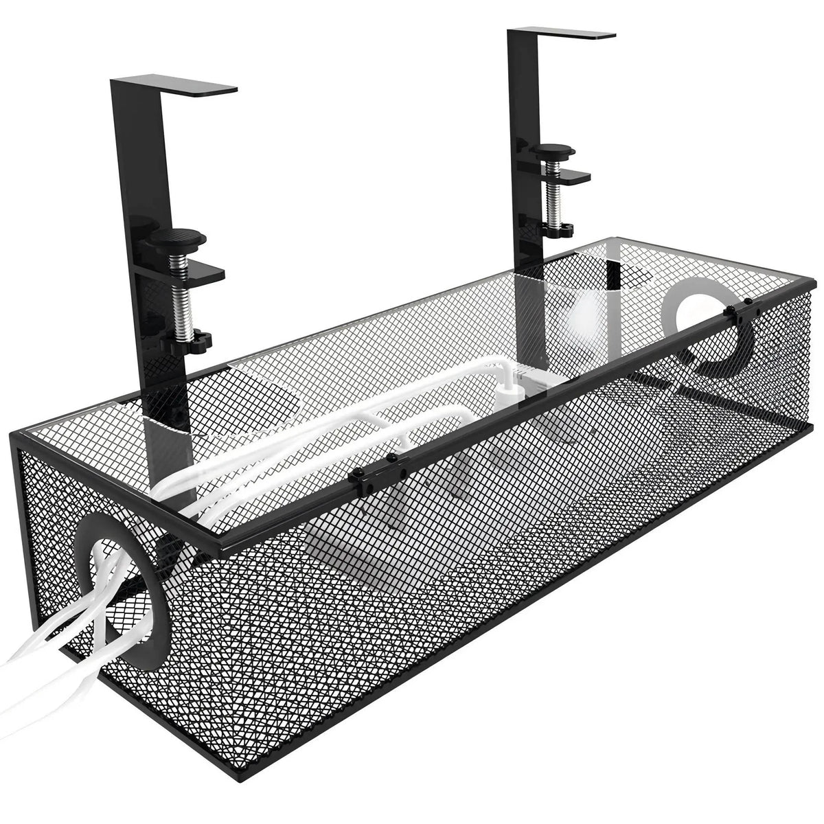 Under-Desk Organizer Two Sliding Drawers Clamp Mount Cable Routing
