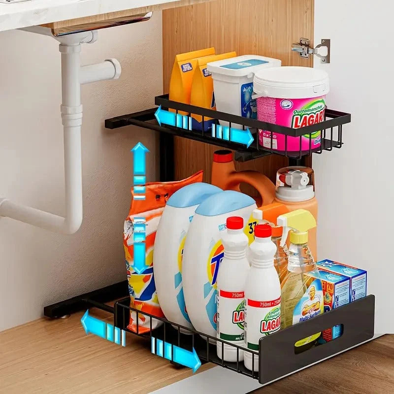 Under-Sink Organizer 2-Tier Sliding Tool-Free Setup