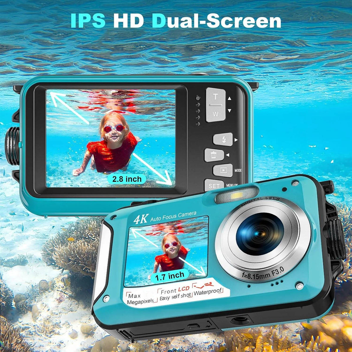 Underwater Camera 4K 64MP Waterproof to 16 Feet