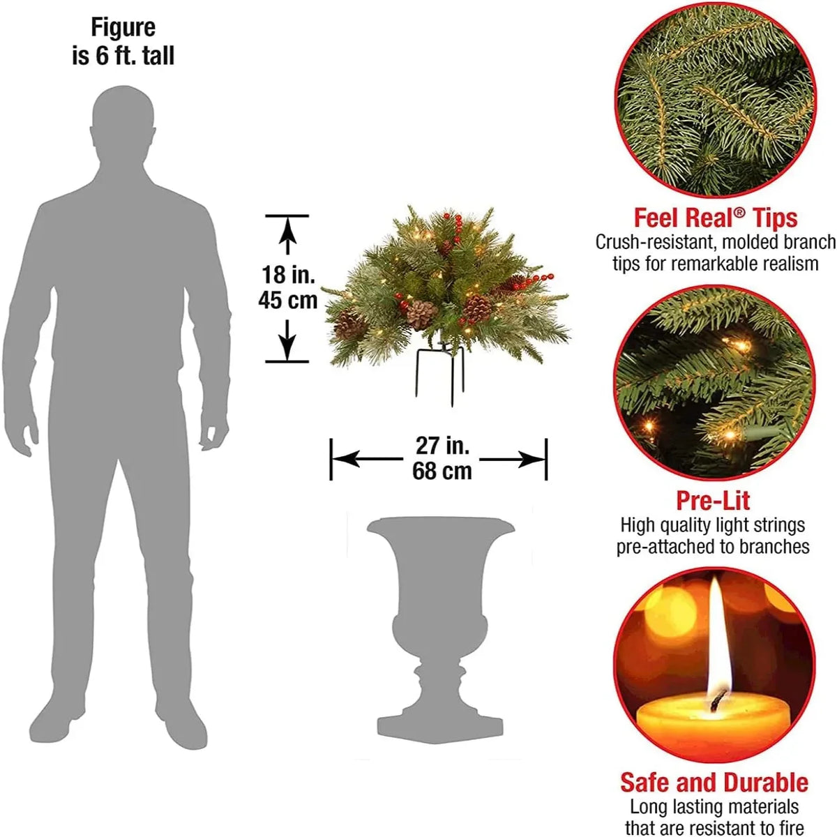 Urn Filler Dense Evergreen & LED Timer