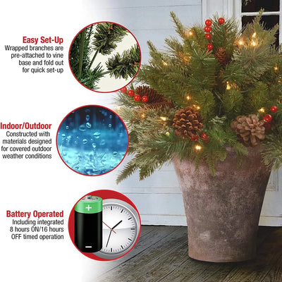 Urn Filler Dense Evergreen & LED Timer