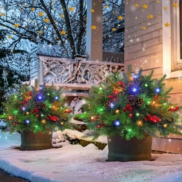 Urn Filler Evergreen Branches Warm White LEDs Timer