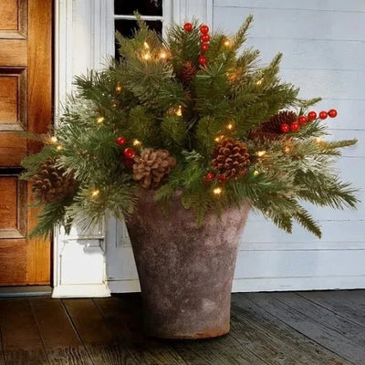 Urn Filler Snow-Dusted Evergreens With Warm White LED Timer