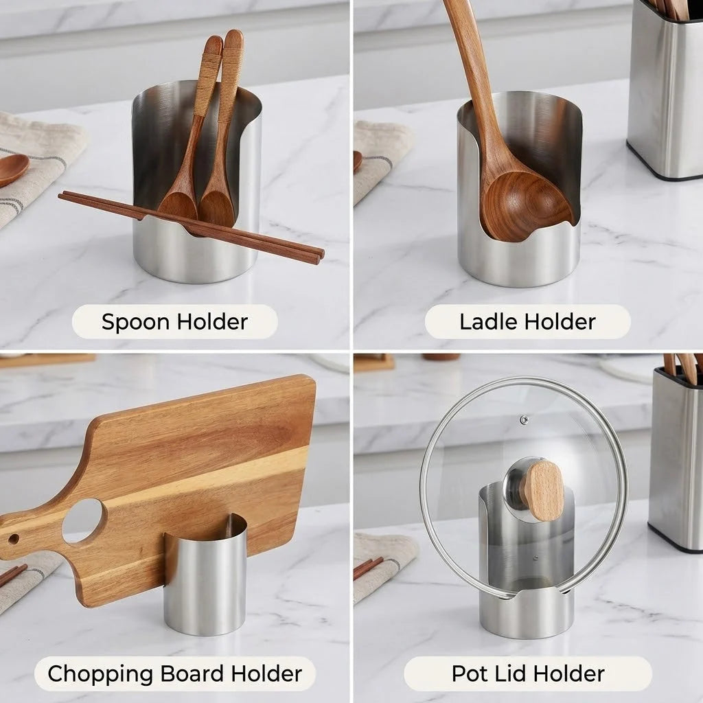 Utensil Rest Holder Stainless Steel Space-Saving Vertical Design