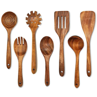 Utensil Set Teak Wood Pan-Safe Five Or Seven Pieces