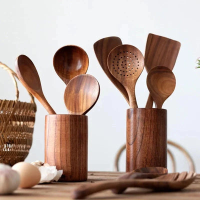 Utensil Set Teak Wood Pan-Safe Five Or Seven Pieces