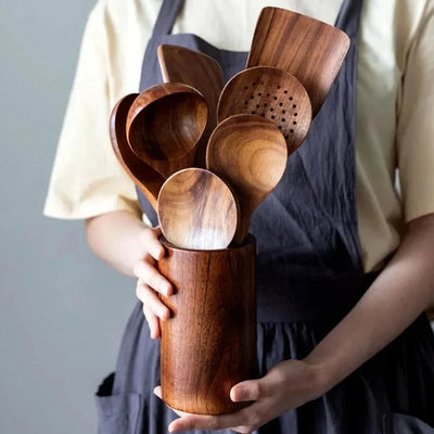 Utensil Set Teak Wood Pan-Safe Five Or Seven Pieces