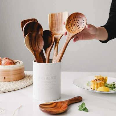 Utensil Set Teak Wood Pan-Safe Five Or Seven Pieces
