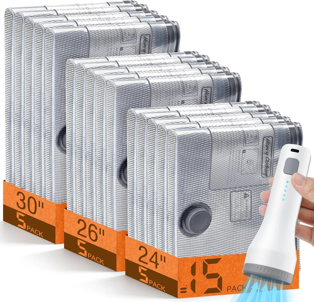 Vacuum Storage Bags Wireless Pump Zipper Seal Set of 15