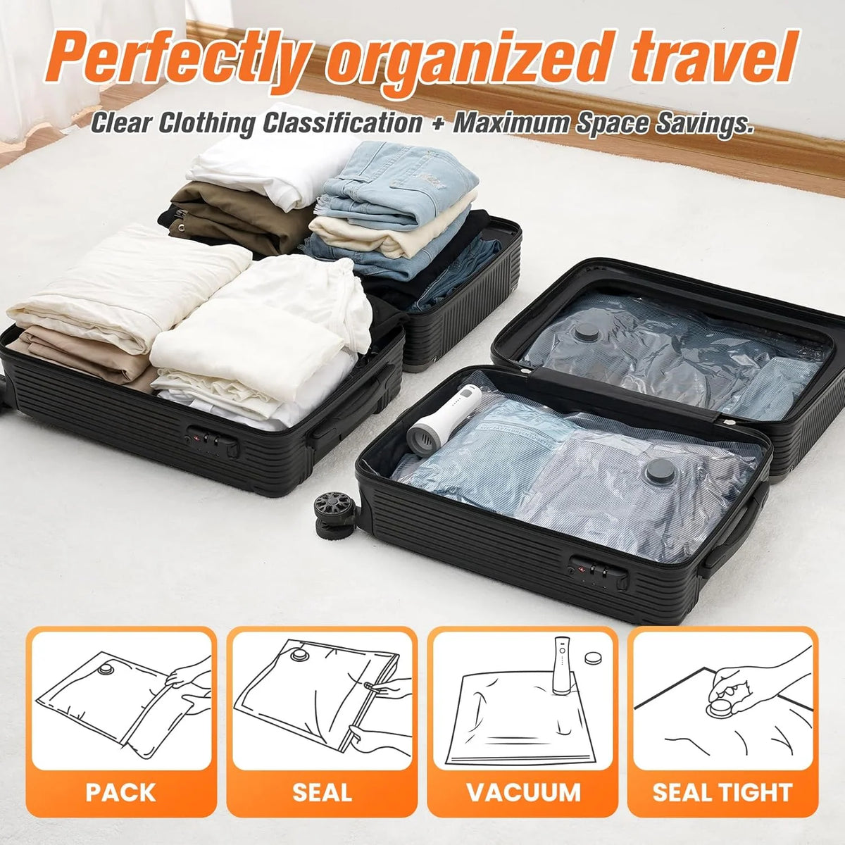 Vacuum Storage Bags Wireless Pump Zipper Seal Set of 15
