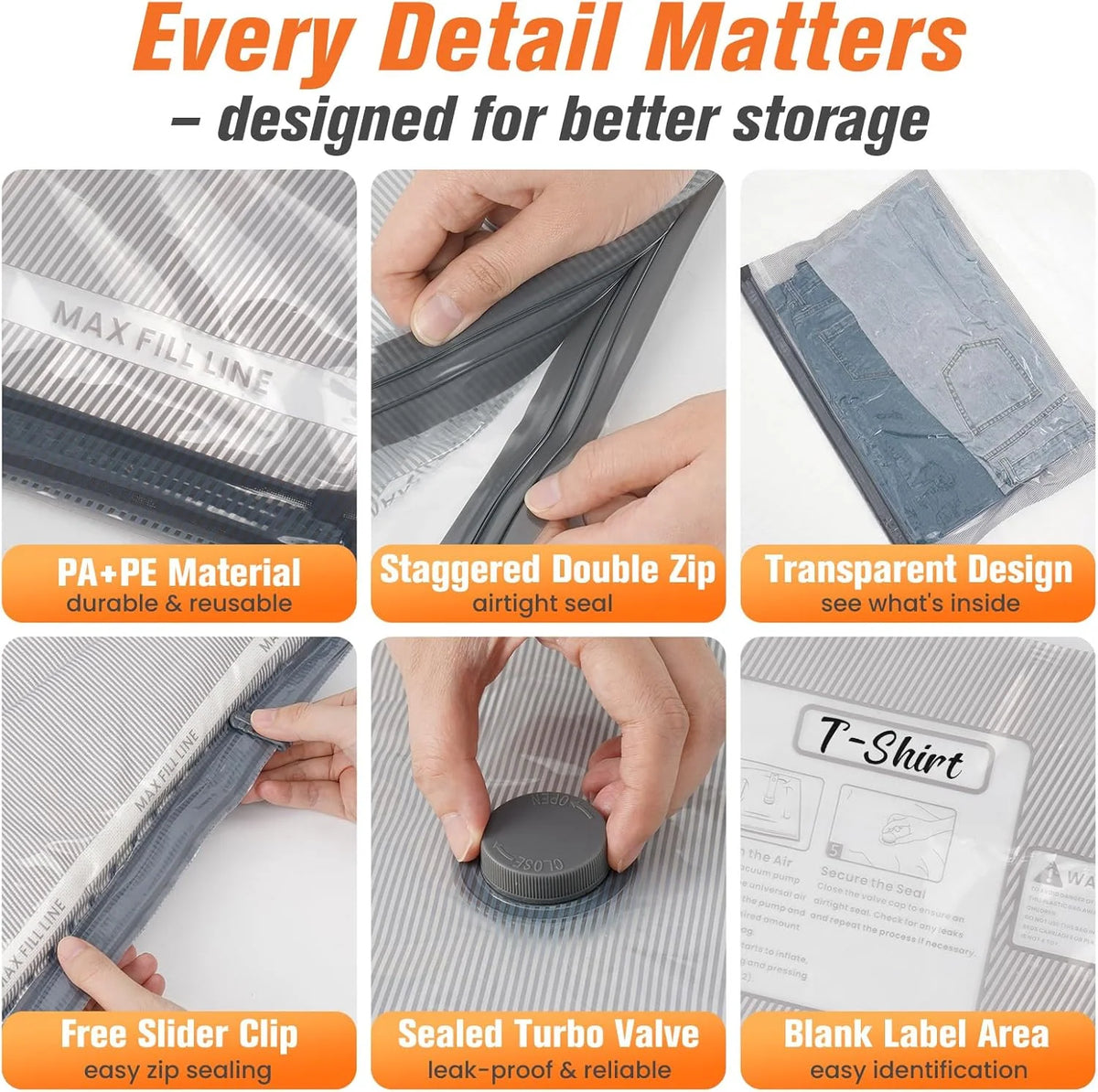 Vacuum Storage Bags Wireless Pump Zipper Seal Set of 15