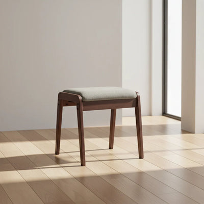 Vanity Stool Solid Wood Frame Padded Linen Seat Space-Saving Design