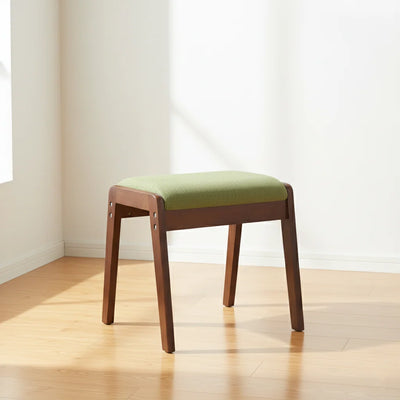 Vanity Stool Solid Wood Frame Padded Linen Seat Space-Saving Design