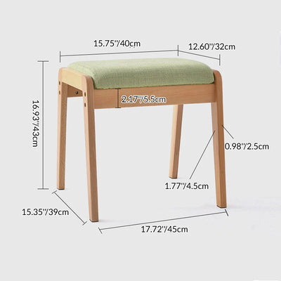 Vanity Stool Solid Wood Frame Padded Linen Seat Space-Saving Design