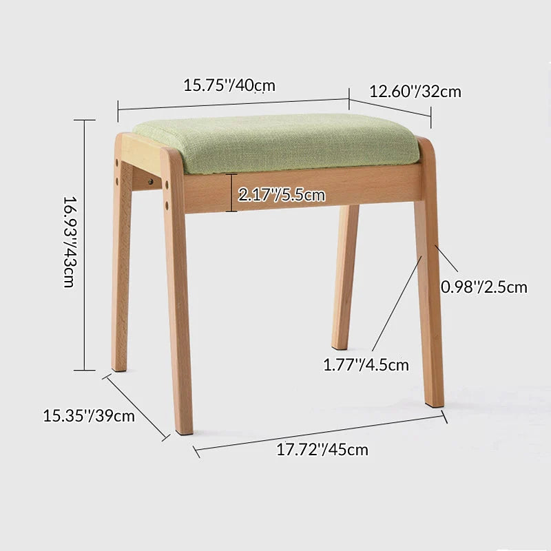 Vanity Stool Solid Wood Frame Padded Linen Seat Space-Saving Design