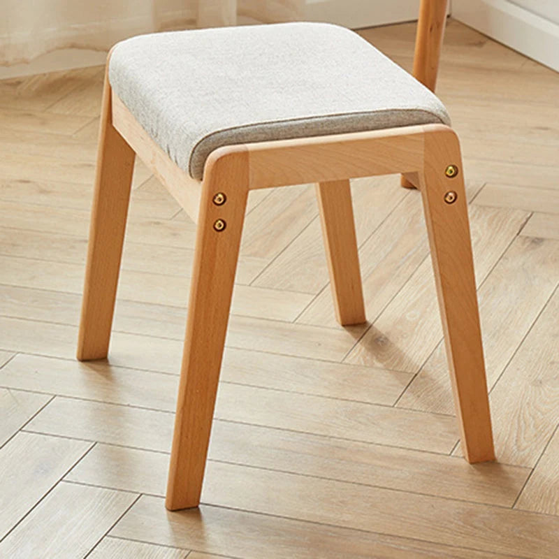 Vanity Stool Solid Wood Frame Padded Linen Seat Space-Saving Design