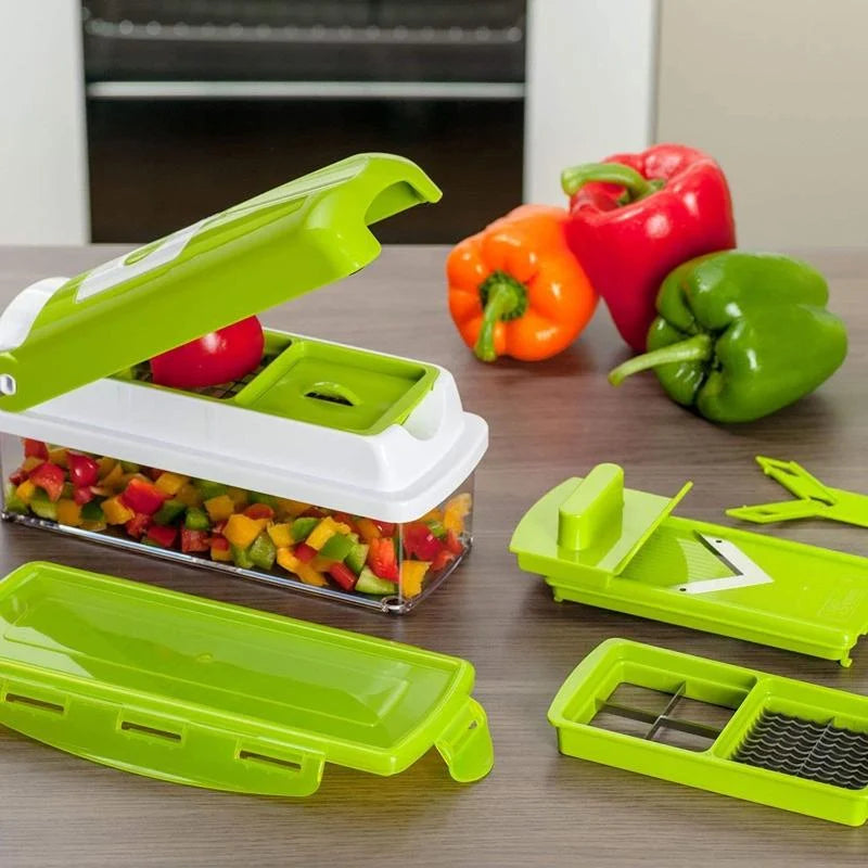 Vegetable Cutter 12-in-1 Stainless Steel Blades & Container