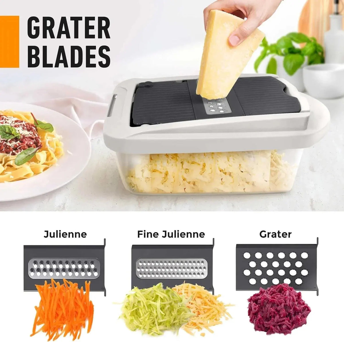 Vegetable Cutter Interchangeable Stainless Steel Blades & Collection Container