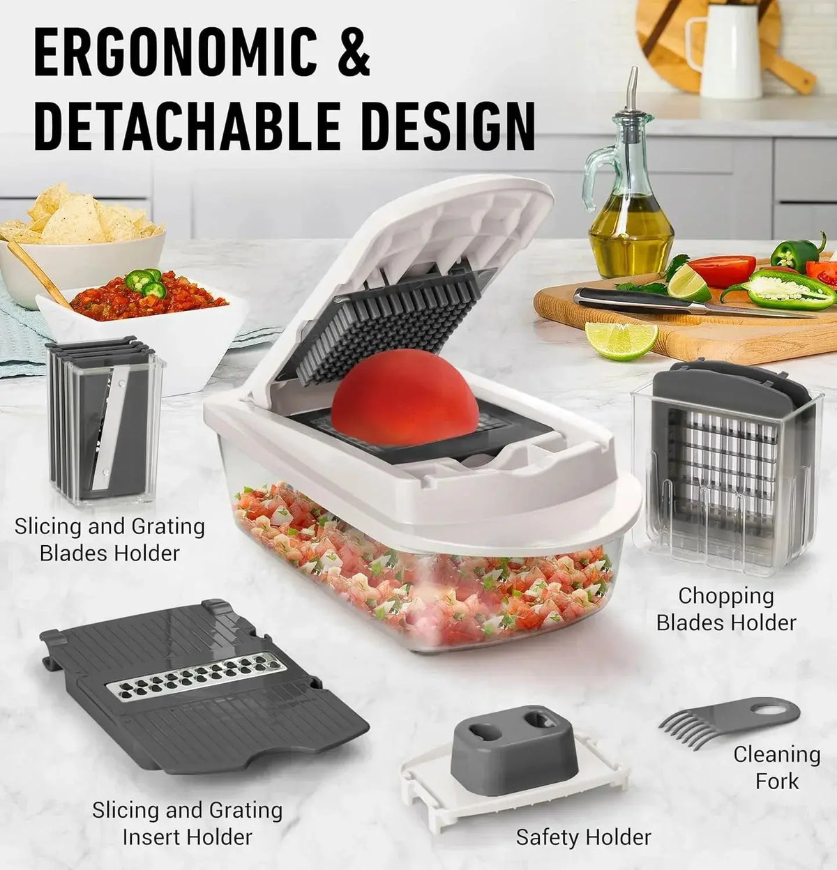 Vegetable Cutter Interchangeable Stainless Steel Blades & Collection Container