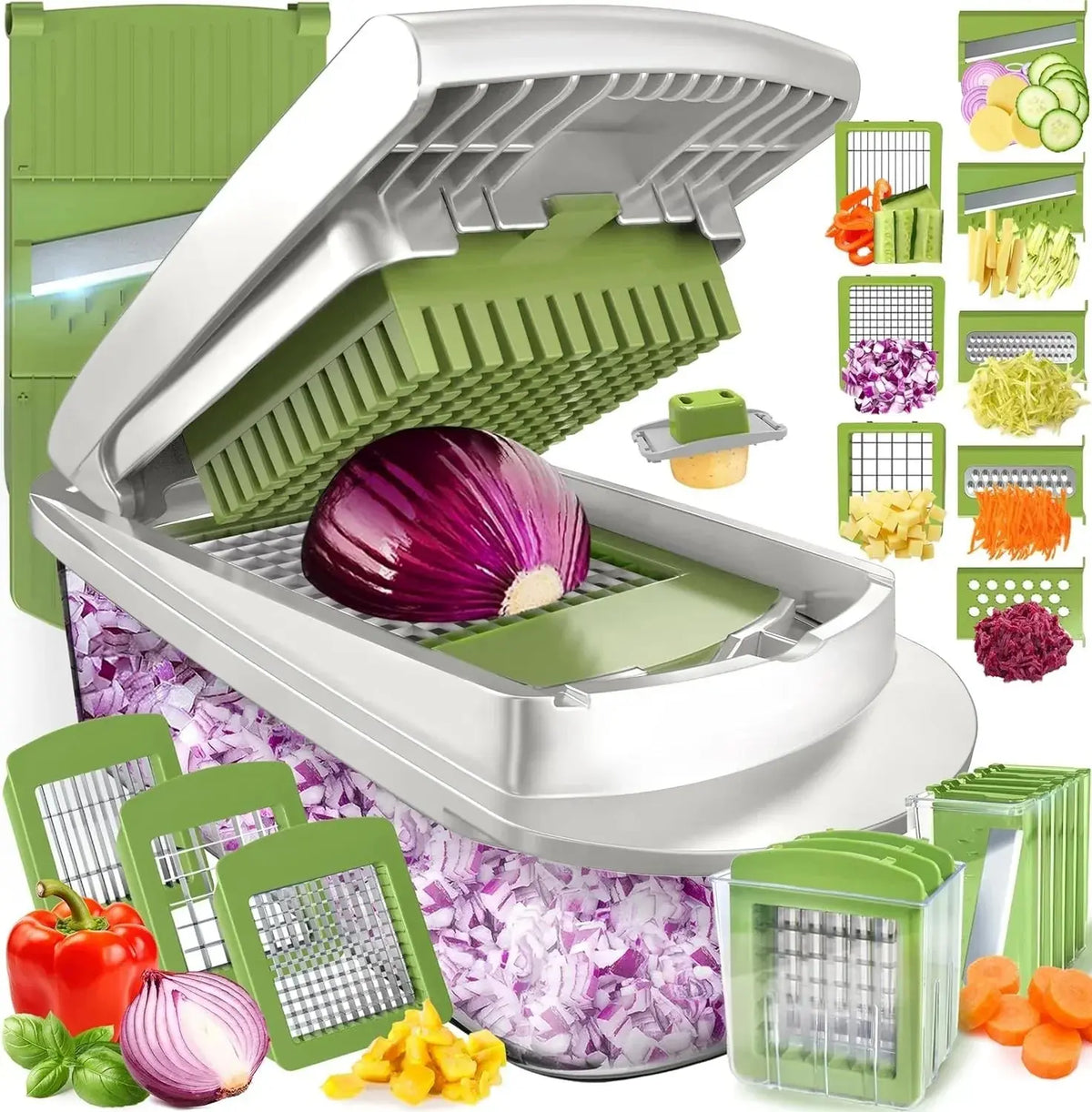 Vegetable Cutter Interchangeable Stainless Steel Blades & Collection Container
