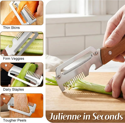Vegetable Peeler Wide Blade & Julienne Edge Wooden Handle