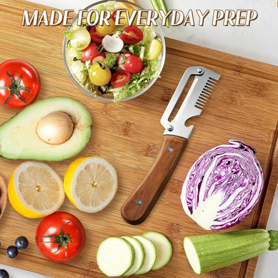 Vegetable Peeler Wide Blade & Julienne Edge Wooden Handle